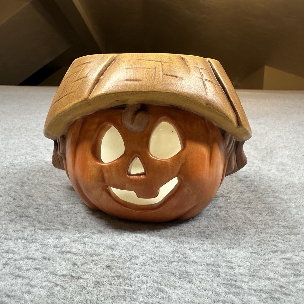 Vintage Ceramic Pumpkin Jack-O'-Lantern‎ Luminary Made in USA 1980s